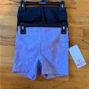 NWT 90 Degree By Reflex Women's Black and Lavender Bike Shorts Set of 2